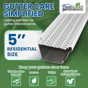 FlowGuard Premium 50-Year Gutter Cover System - White - 5 Inch Aluminum Gutter Guards, 102 Feet - By FlexxPoint