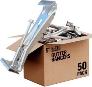 hidden gutter hangers 5 inch with a pre-inserted rust resistant screw - heavy duty rain gutter brackets fastener with clip for 5" k-style aluminum gutters - easily repair sagging gutters - 50 pack