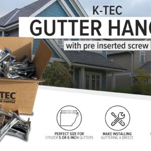 Hidden Gutter Hangers 5 Inch with a Pre-Inserted Rust Resistant Screw - Heavy Duty Rain Gutter Brackets Fastener with Clip for 5" K-Style Aluminum Gutters - Easily Repair Sagging Gutters - 50 Pack