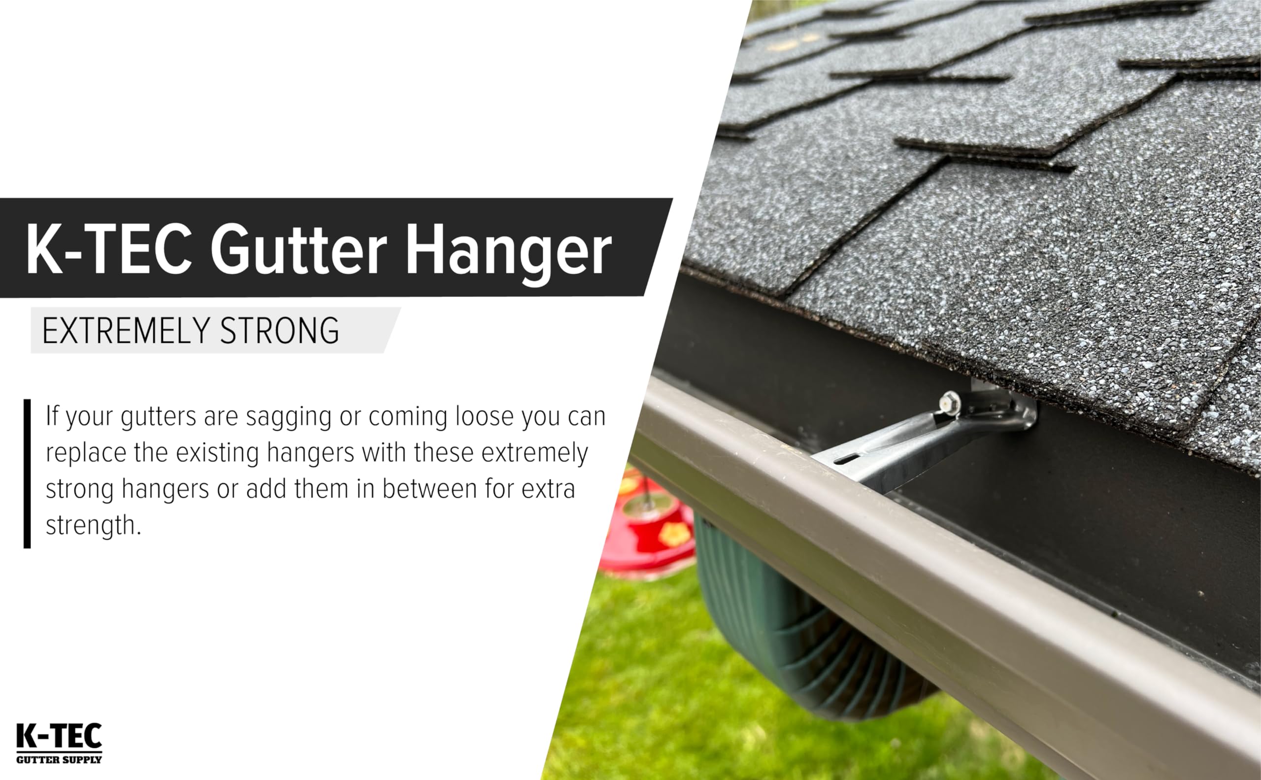 Hidden Gutter Hangers 5 Inch with a Pre-Inserted Rust Resistant Screw - Heavy Duty Rain Gutter Brackets Fastener with Clip for 5" K-Style Aluminum Gutters - Easily Repair Sagging Gutters - 50 Pack