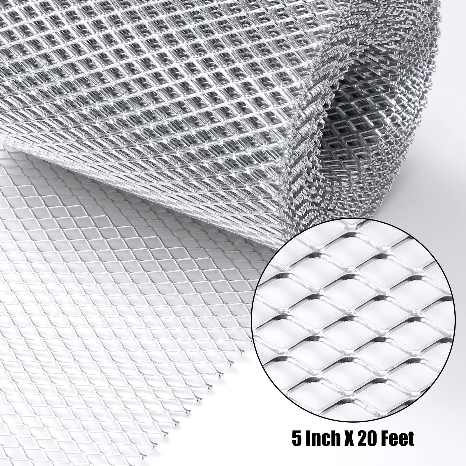 Gutter Guard Mesh 5 Inch x 20 Feet Aluminum Gutter Guard from Leaves Gutter Covers Screen Leaf Gutter Guard Protection for DIY Cutting Leaf Rain Gutter Guards, Silver