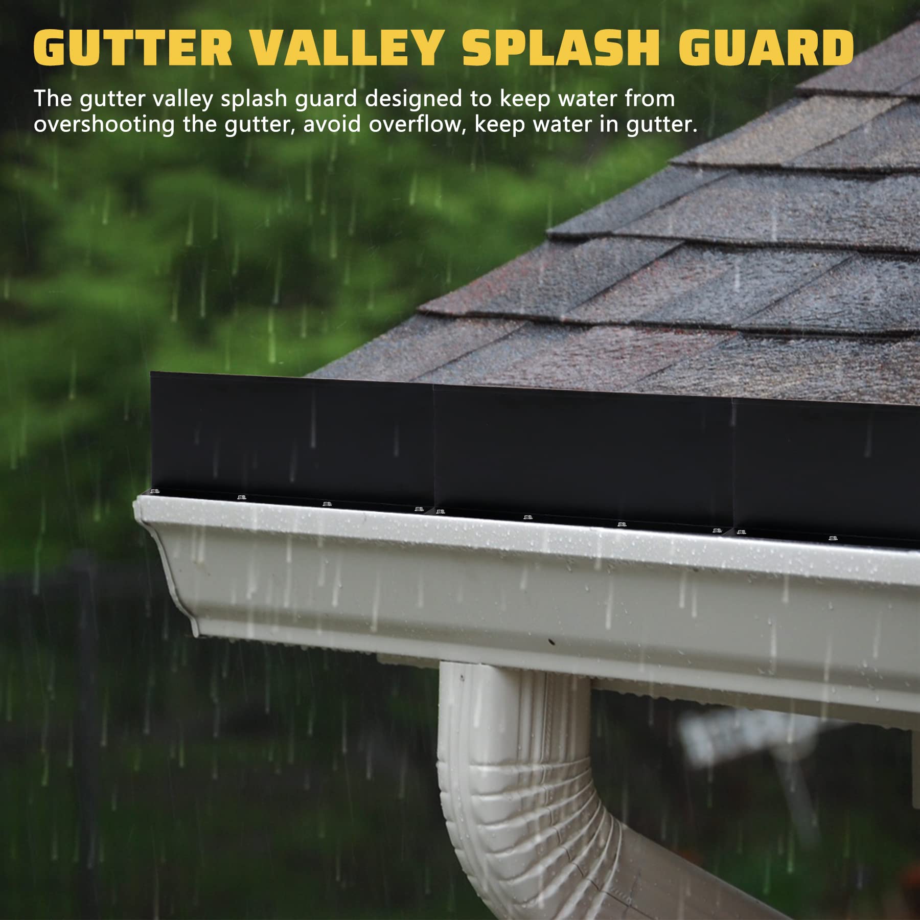 Powrocket 6 Pack Aluminum Gutter Valley Splash Guard,Keep Water from Overshooting The Gutter,for Valley,Corner,or Straight,10 inch Each Piece,Black