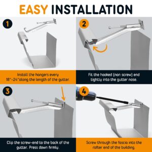 Quick Screw 6 Inch Gutter Hangers - 50 Pack - Gutter Brackets 6 Inch with Bonus 6 Inch Drill Bit - Hidden Bracket Clips with Pre-Assembled Screw - Fix Sagging Rain Gutters