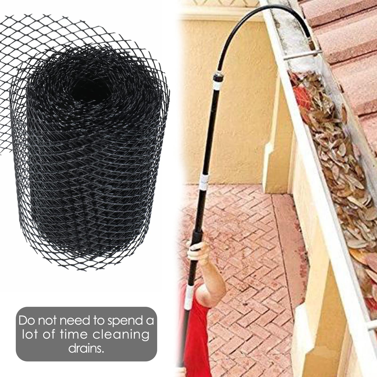 WerkWeit Gutter Guard Mesh 2 Rolls Plastic Gutter Guard 6” Wide x 20Ft Long Gutter Leaf Guards with 30 Clip Fixing Hooks Gutter Protector Mesh Screen Prevent Gutter Drain Downspout Clogging