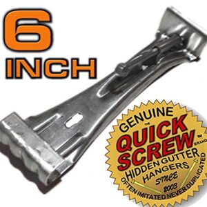 Quick Screw 6" inch Aluminum Hidden Rain Gutter Bracket Hook Clip Style Hangers with pre Inserted 3" Long ¼" hex Head self Drilling Screw (10 Per Package)