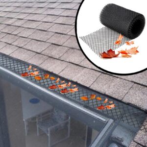 ZRSWV Plastic Gutter Guard Mesh Protector, Screen Roll 6in x 20ft with 12 Clip Fixing Hooks, Leaf Protection Cover Netting to Stop Drain and Guttering Leaf or Debris Blockages