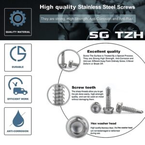 #8 x 1/2" Sheet Metal Screws 100PCS 410 Stainless Steel Hex Washer Head Fast Self Tapping Screws by SG TZH