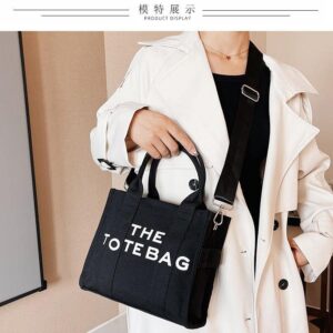 Women Tote Bag Large Shoulder Bag Fashion Crossbody Bag Large capacity vintage letter canvas tote bag (BIack, Large)