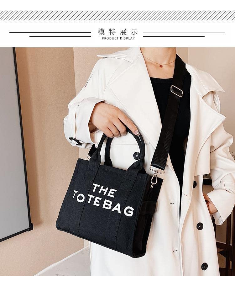 Women Tote Bag Large Shoulder Bag Fashion Crossbody Bag Large capacity vintage letter canvas tote bag (BIack, Large)