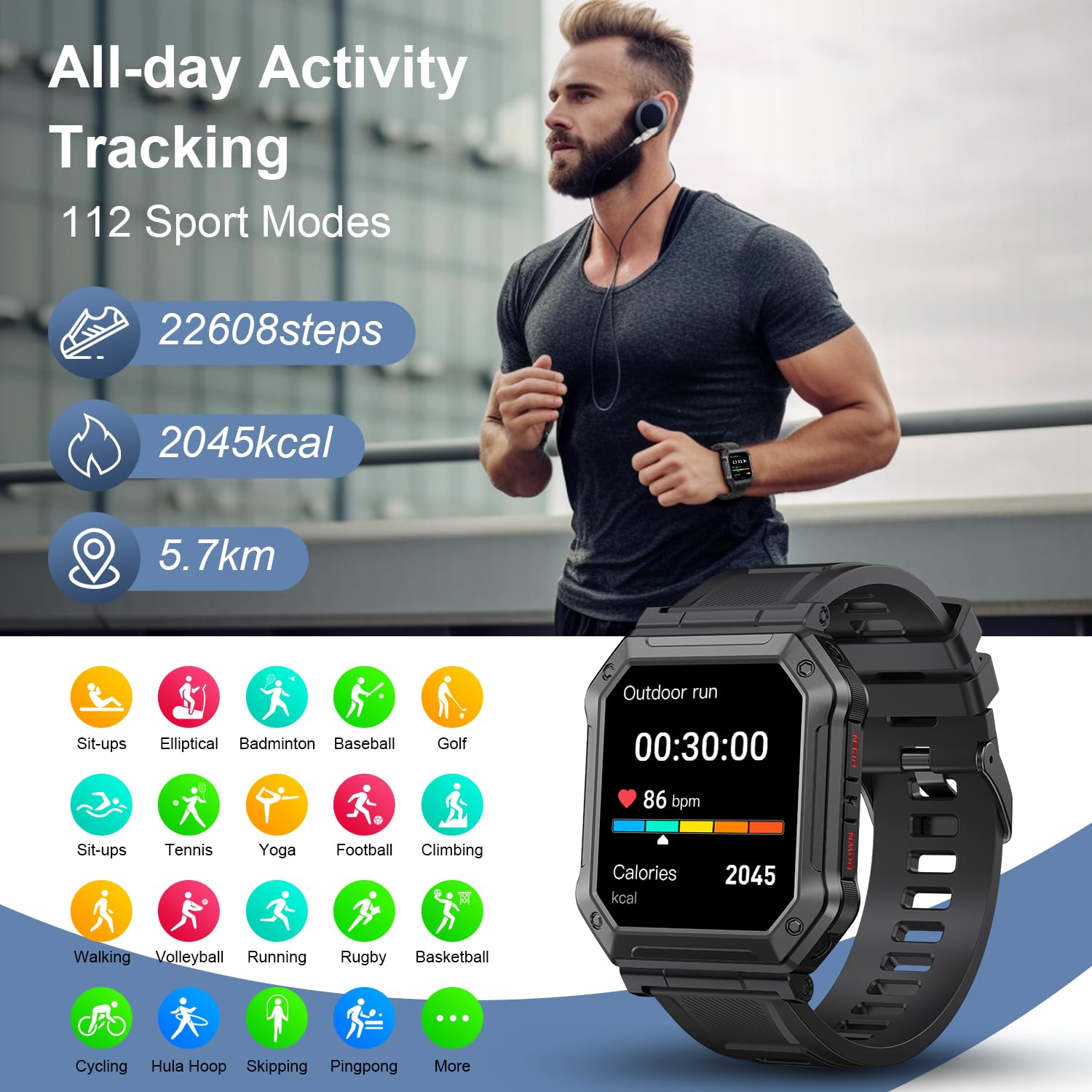 Smart Watch for Men Fitness Tracker: (Make/Answer Call) Bluetooth Tactical Military Smartwatch for Android Phones iPhone Outdoor Waterproof Digital Sport Run Watches Heart Rate Monitor Step Counter