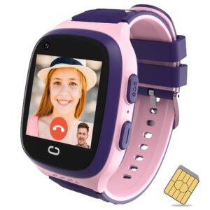 Spodus Smart Watch for Kids with GPS Tracker Cell Phone Watch for Girls 5-12 Video Call Watch with One-Key SOS Call Pedometer Alarm for Kids (Including SIM Card)