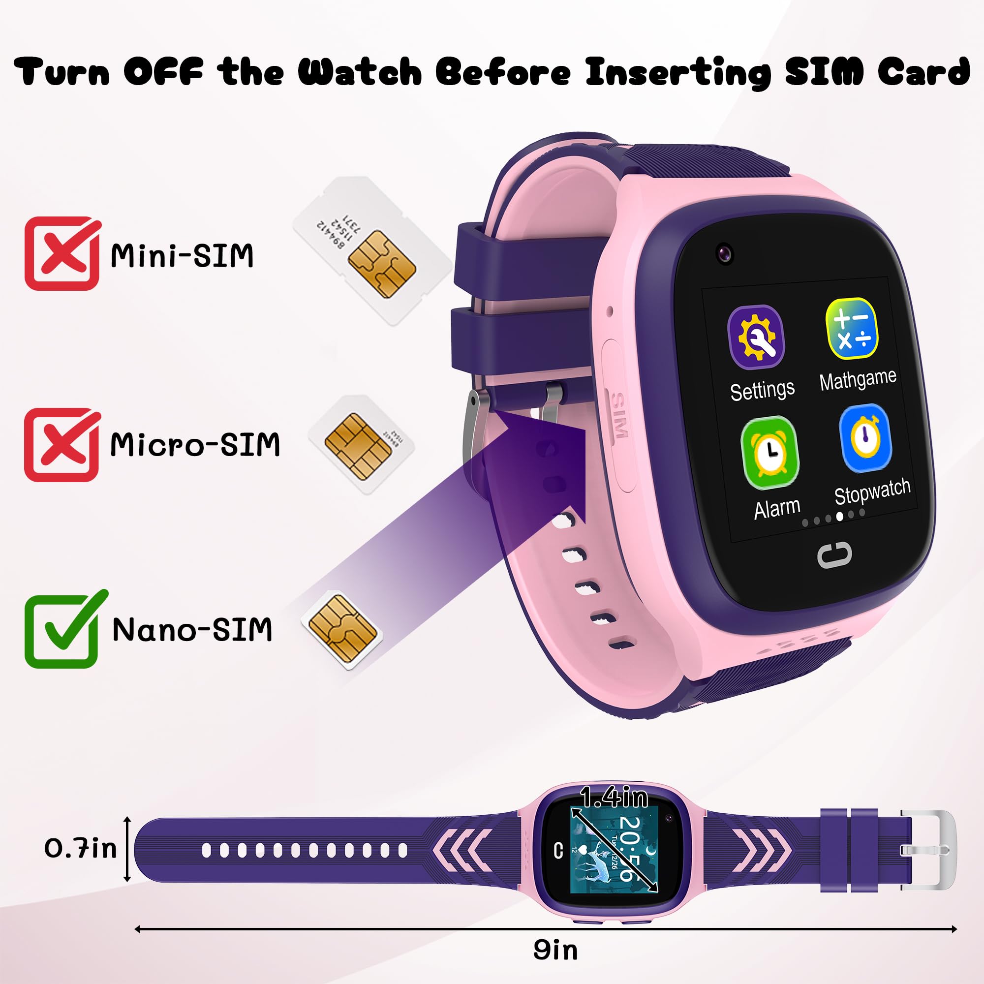 Spodus Smart Watch for Kids with GPS Tracker Cell Phone Watch for Girls 5-12 Video Call Watch with One-Key SOS Call Pedometer Alarm for Kids (Including SIM Card)