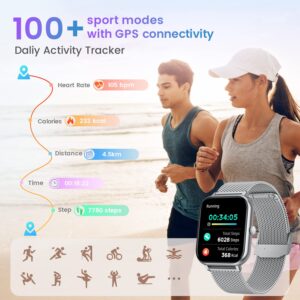 Smart Watch for Men Women Fitness: 1.83 Inch Bluetooth Call Smartwatch with Blood Oxygen Blood Pressure Monitor Compatible with Android Ios 100+ Sports Mode Heart Rate Monitor Step Counter IP67 Watch