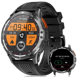 smart watches for men(answer/dial calls),1.43" hd amoled tactical military watch, rugged fitness watch for android and ios phones with heart rate sleep monitor, blood oxygen, ip67 waterproof,gray