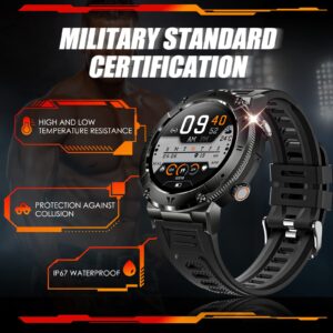 EIGIIS Smart Watch for Men 1.32” HD Rugged Military Smart Watch (Answer/Make Calls) Outdoor Sports Watch Fitness Tracker with Heart Rate Sleep Monitor Tactical Smartwatch for iPhone Android