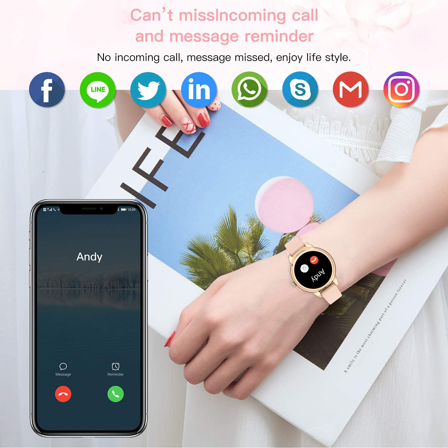 Smart Watch for Women Fitness Tracker Smartwatch for Android and iOS Phones IP67 Waterproof Fitness Watch Activity Tracker with 1.09" Touch Screen Heart Rate Sleep Monitor Steps Tracking