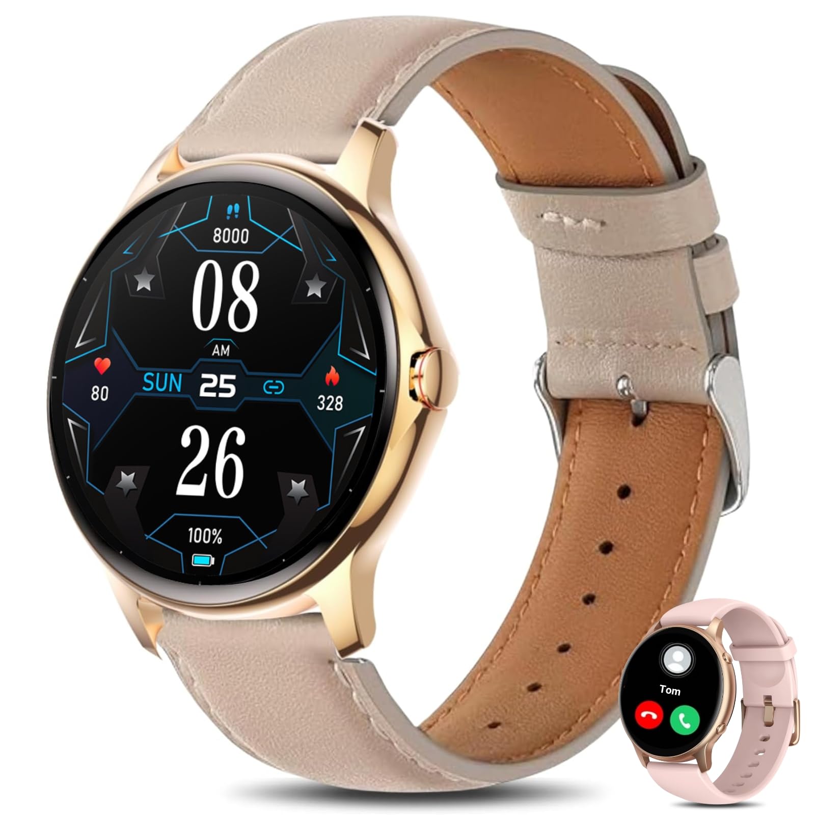 Holiday Smart Watches for Women with Answer Make Calls, 1.32" Ladies Fitness Watch with Heart Rate Monitor Sleep Step Counter Tracker, IP68 Waterproof Smartwatch for Android iOS Phone (2 Straps)