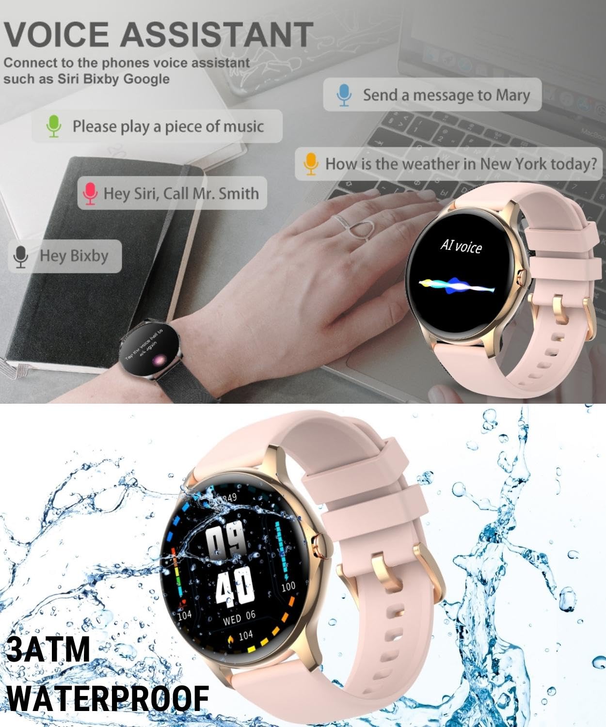 Holiday Smart Watches for Women with Answer Make Calls, 1.32" Ladies Fitness Watch with Heart Rate Monitor Sleep Step Counter Tracker, IP68 Waterproof Smartwatch for Android iOS Phone (2 Straps)