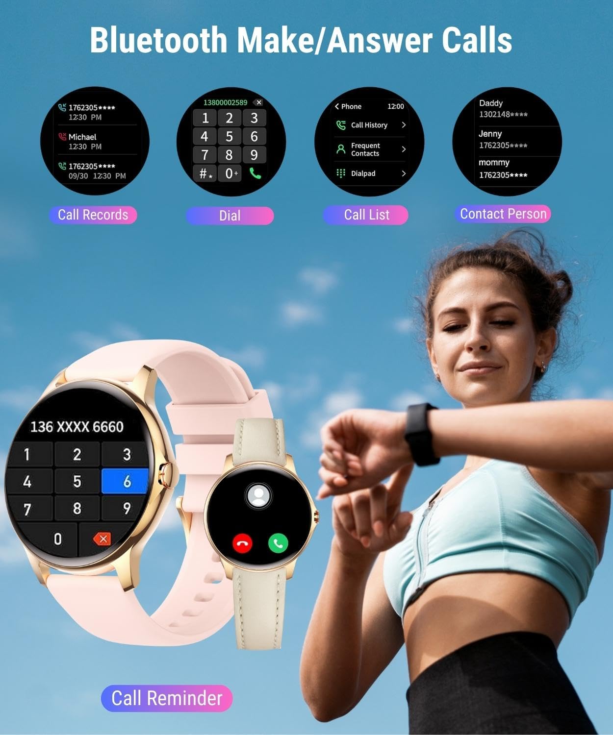 Holiday Smart Watches for Women with Answer Make Calls, 1.32" Ladies Fitness Watch with Heart Rate Monitor Sleep Step Counter Tracker, IP68 Waterproof Smartwatch for Android iOS Phone (2 Straps)