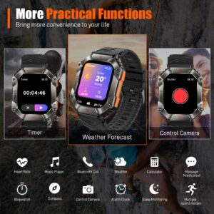 Military Smart Watch for Men 2.0" HD with Elevation Barometer Compass Fitness Tracker with IP68 Waterproof Heart Rate Sleep Monitor 650 mAh Outdoor Rugged Tactical Sports Smartwatch for iOS Android