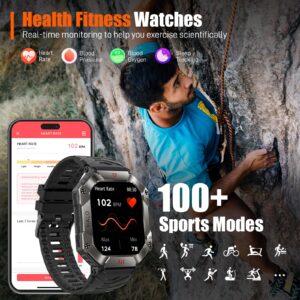 Military Smart Watch for Men 2.0" HD with Elevation Barometer Compass Fitness Tracker with IP68 Waterproof Heart Rate Sleep Monitor 650 mAh Outdoor Rugged Tactical Sports Smartwatch for iOS Android