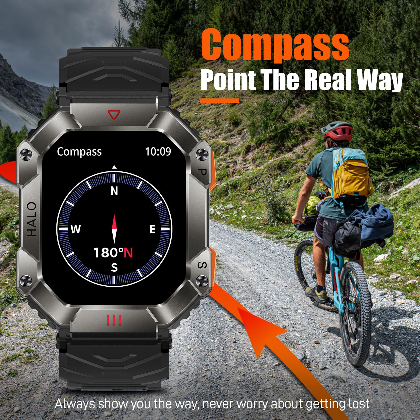 Military Smart Watch for Men 2.0" HD with Elevation Barometer Compass Fitness Tracker with IP68 Waterproof Heart Rate Sleep Monitor 650 mAh Outdoor Rugged Tactical Sports Smartwatch for iOS Android