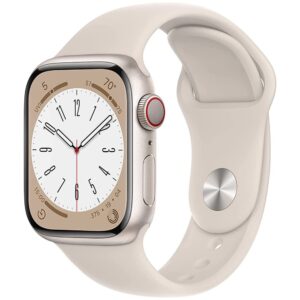 apple watch series 8 (gps + cellular, 45mm) - starlight aluminum case with m/l starlight sport band (renewed premium)