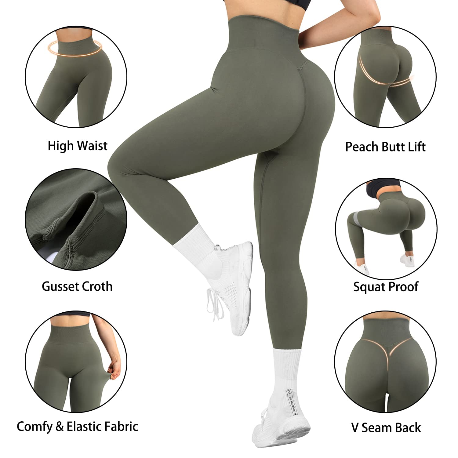 MOSHENGQI Seamless Workout Leggings for Women Butt Lifting High Waisted Tummy Control Yoga Pants(L,00-Solid Black)