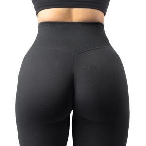 MOSHENGQI Seamless Workout Leggings for Women Butt Lifting High Waisted Tummy Control Yoga Pants(L,00-Solid Black)