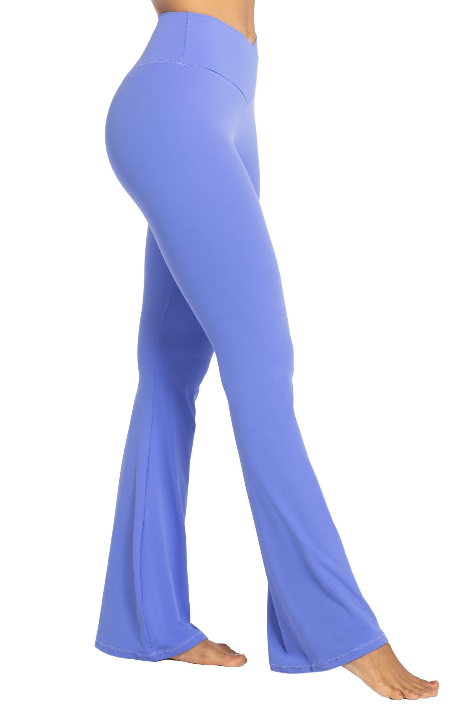 Sunzel Flare Leggings, Crossover Yoga Pants with Tummy Control, High Waisted and Wide Leg, No Front Seam Periwinkle Medium