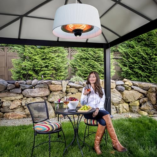 Paragon Outdoor Sol Electric Patio Heater, Ceiling Mounted, 1500W Indoor Outdoor Infrared Heat Lamp, Portable Heater, 3 Heat Settings, White