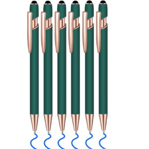 Lragvtbk 6 Pcs Blue Ink Ballpoint Pen with Stylus Tip 2 in 1 Ballpoint Pen Metal Pens Stylus Pen for Touch Screens School Office Coworkers (Green Rose Gold)