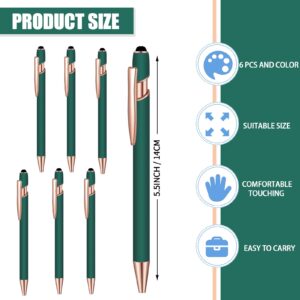 Lragvtbk 6 Pcs Blue Ink Ballpoint Pen with Stylus Tip 2 in 1 Ballpoint Pen Metal Pens Stylus Pen for Touch Screens School Office Coworkers (Green Rose Gold)