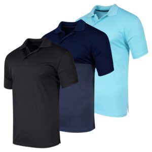 real essentials 3 pack mens dry dri fit polo shirt short sleeve golf tennis active athletic performance work sports collared business casual tee