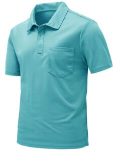 rdruko men's polo shirts with pocket short sleeve dry fit golf sports collared shirts(ocean blue, us xl)