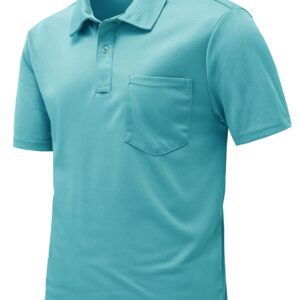 Rdruko Men's Polo Shirts with Pocket Short Sleeve Dry Fit Golf Sports Collared Shirts(Ocean Blue, US XL)