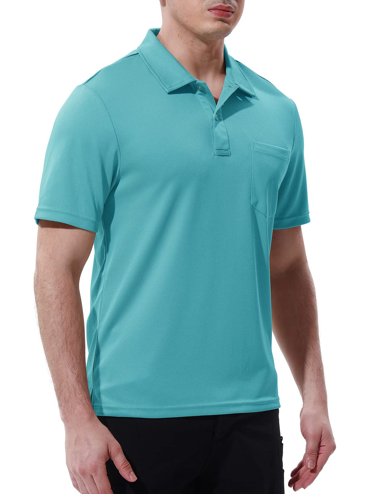 Rdruko Men's Polo Shirts with Pocket Short Sleeve Dry Fit Golf Sports Collared Shirts(Ocean Blue, US XL)