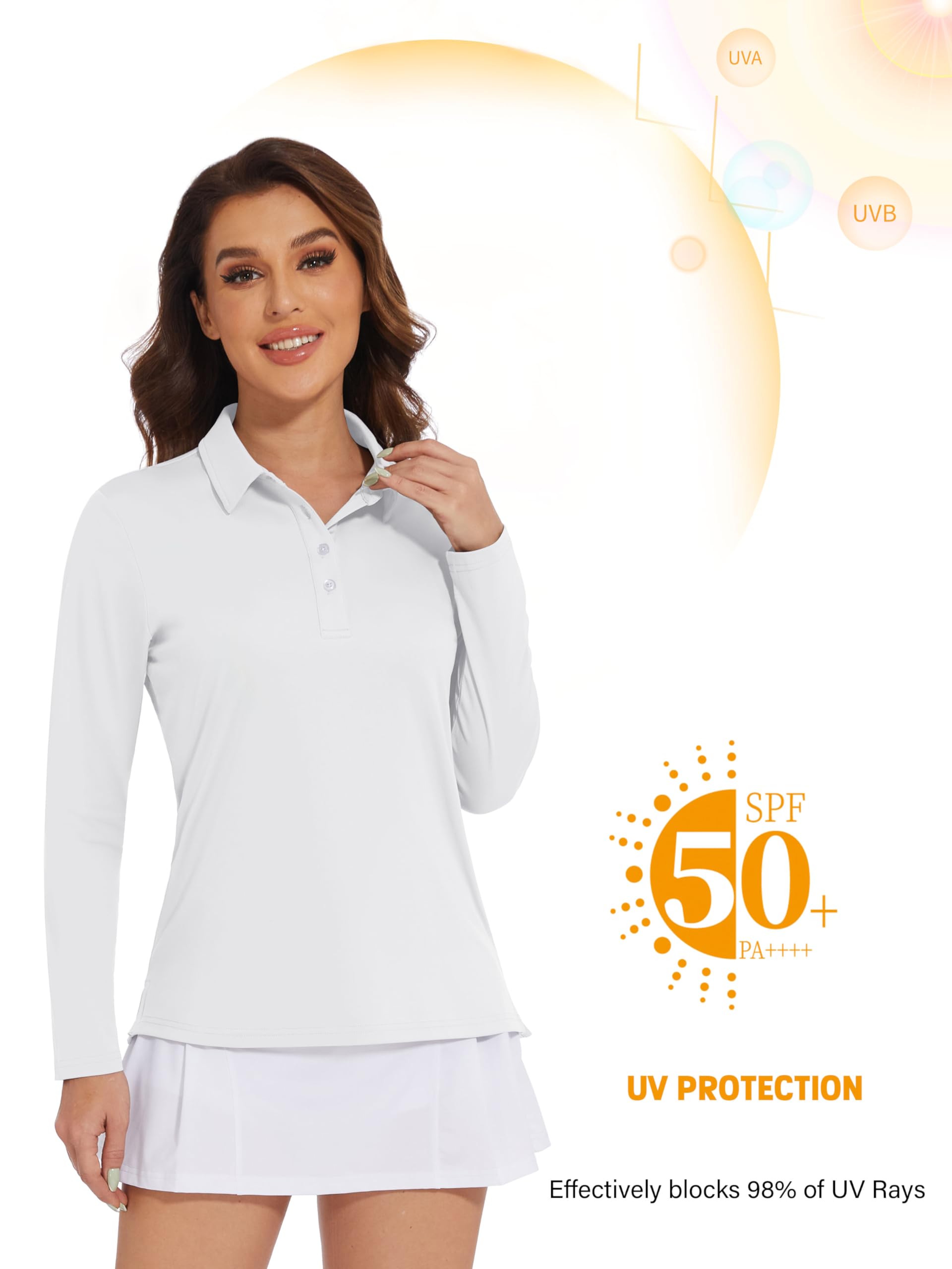 MAGCOMSEN Women's Tennis Polo Shirts UV Shirt Long Sleeve Collared Golf Athletic Shirts UPF 50+ Sun Shirt Women White, 2XL