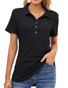 tfsdod womens casual polo t shirts v neck short sleeve button down business casual tops loose work blouses black s