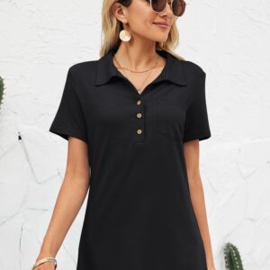 TFSDOD Womens Casual Polo T Shirts V Neck Short Sleeve Button Down Business Casual Tops Loose Work Blouses Black S