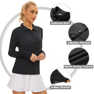 Women's Golf Shirt Long Sleeve Polo Shirt UPF50+ Sun Protection Moisture Wicking Quick Dry Golf Polo Shirt（Black,S