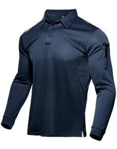 haimont tactical polo shirts for men, mens outdoor sport performance long sleeve quick dry polyester golf shirts dark blue, s