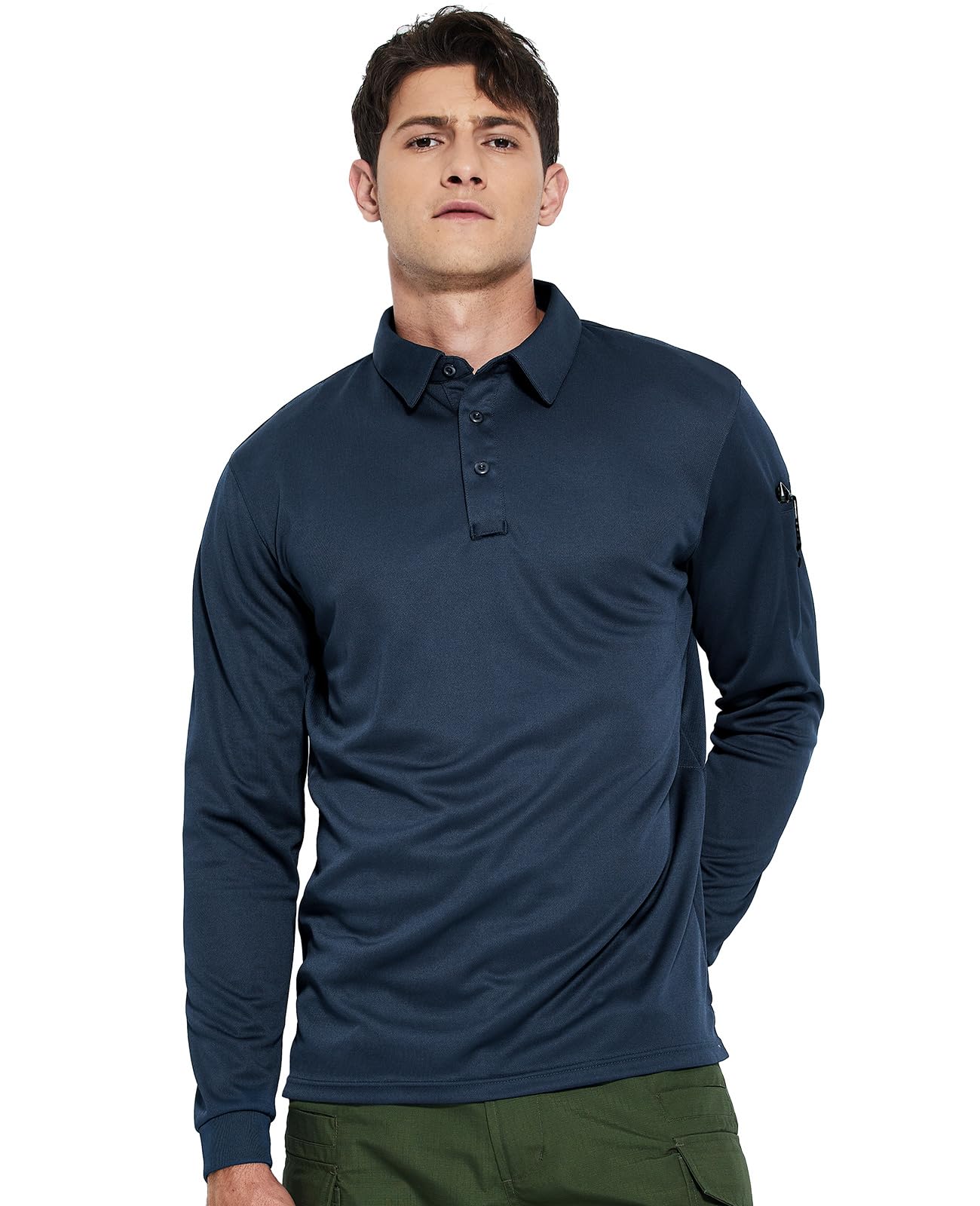 Haimont Tactical Polo Shirts for Men, Mens Outdoor Sport Performance Long Sleeve Quick Dry Polyester Golf Shirts Dark Blue, S