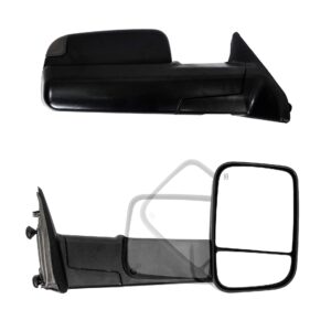 Paragon Towing Mirrors for 2019-22 Dodge Ram 1500 (Excluding Classic/Warlock Models) - Powered Glass, Heated, Turn Signals, Puddle Light, Temp Sensor - Black Pair Set