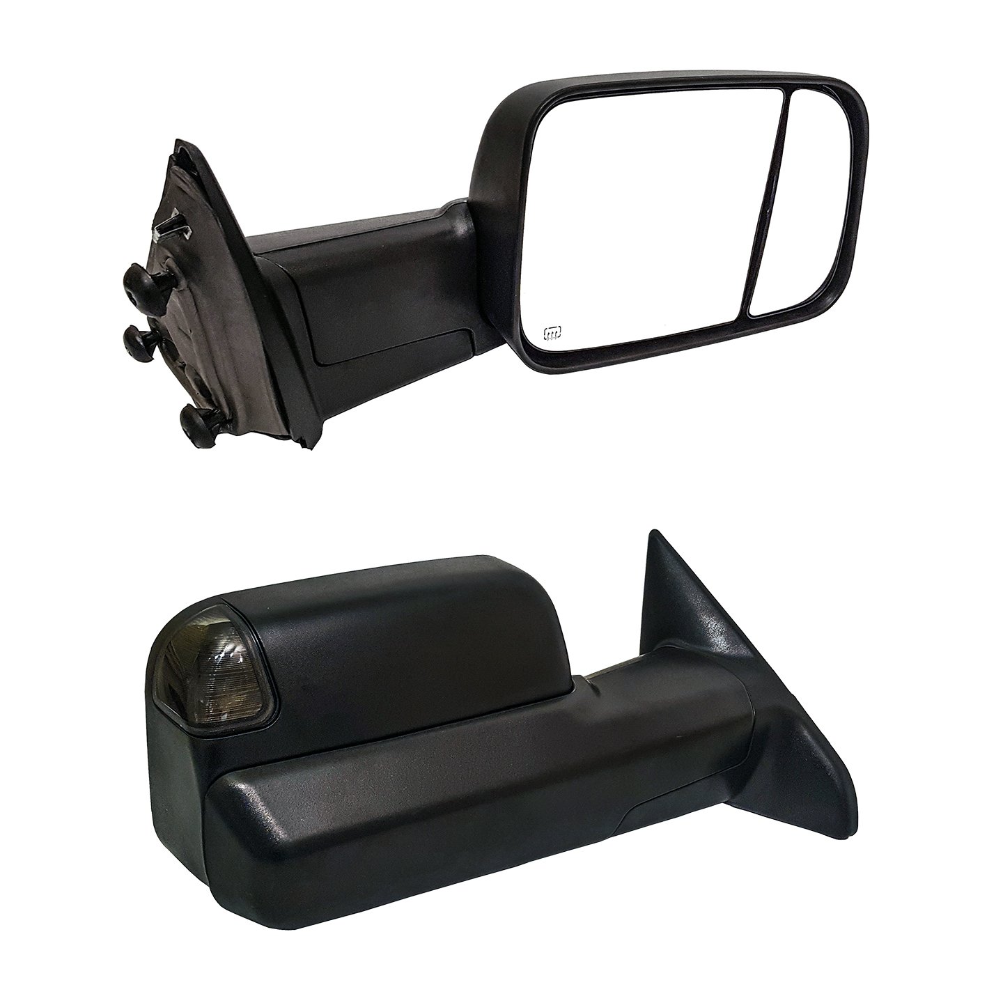 Paragon Towing Mirrors for 2019-22 Dodge Ram 1500 (Excluding Classic/Warlock Models) - Powered Glass, Heated, Turn Signals, Puddle Light, Temp Sensor - Black Pair Set