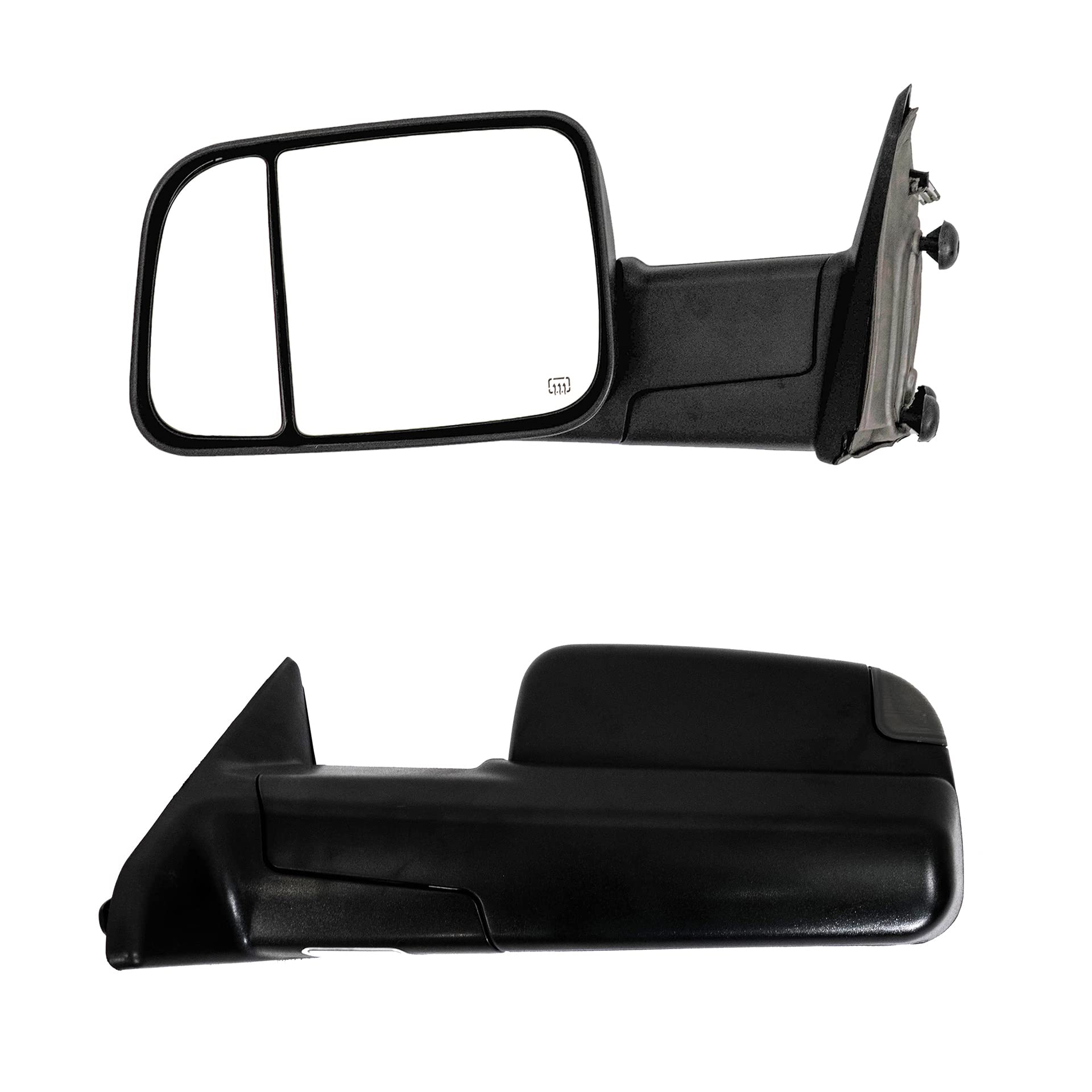 Paragon Towing Mirrors for 2019-22 Dodge Ram 1500 (Excluding Classic/Warlock Models) - Powered Glass, Heated, Turn Signals, Puddle Light, Temp Sensor - Black Pair Set