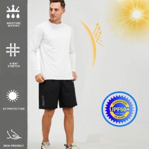 Men's UPF 50+ Long Sleeve Shirts UV Sun Protection Quick Dry Workout Shirts for fishing Running Hiking white S