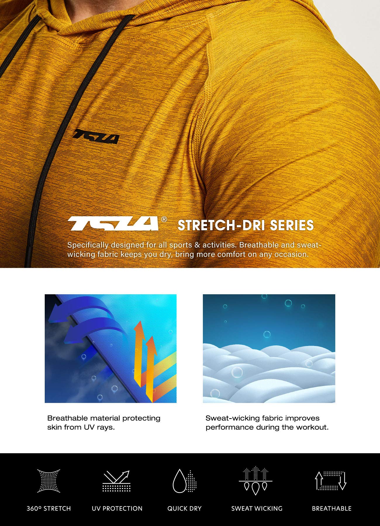 TSLA Men's Long Sleeve Pullover, Dry Fit Running Workout Shirts, Athletic Fitness & Gym Shirt, Hoodie Pullover Navy/Red/Yellow, X-Large