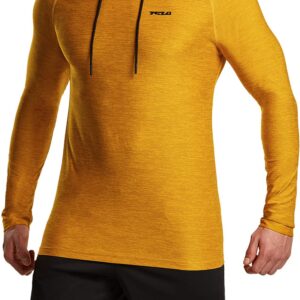 TSLA Men's Long Sleeve Pullover, Dry Fit Running Workout Shirts, Athletic Fitness & Gym Shirt, Hoodie Pullover Navy/Red/Yellow, X-Large