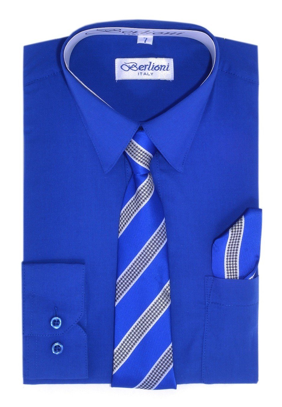 Paragon Stores Boy's Dress Shirt, Necktie, and Hanky Set - French Blue, Size 10